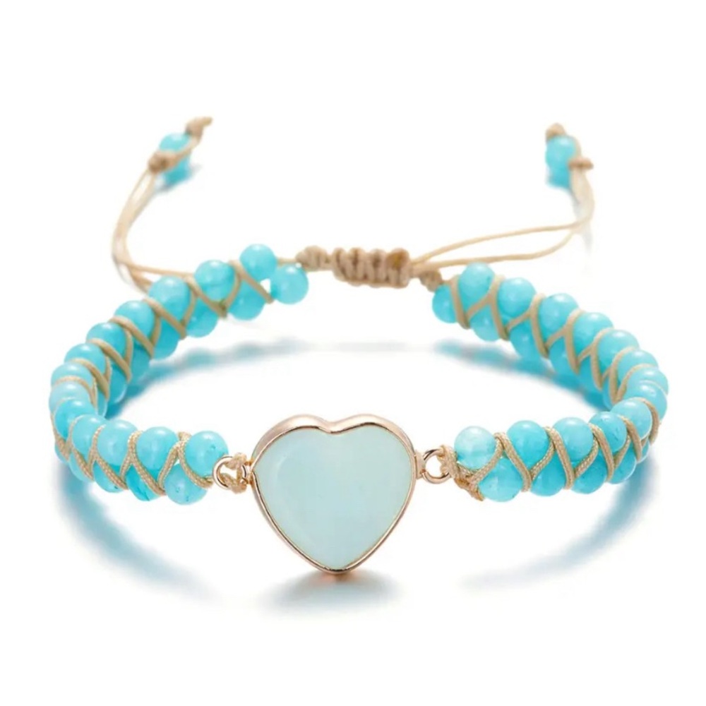 Handmade Natural Stone Heart 
Bracelets For Women or Men 
Double Layer Twist